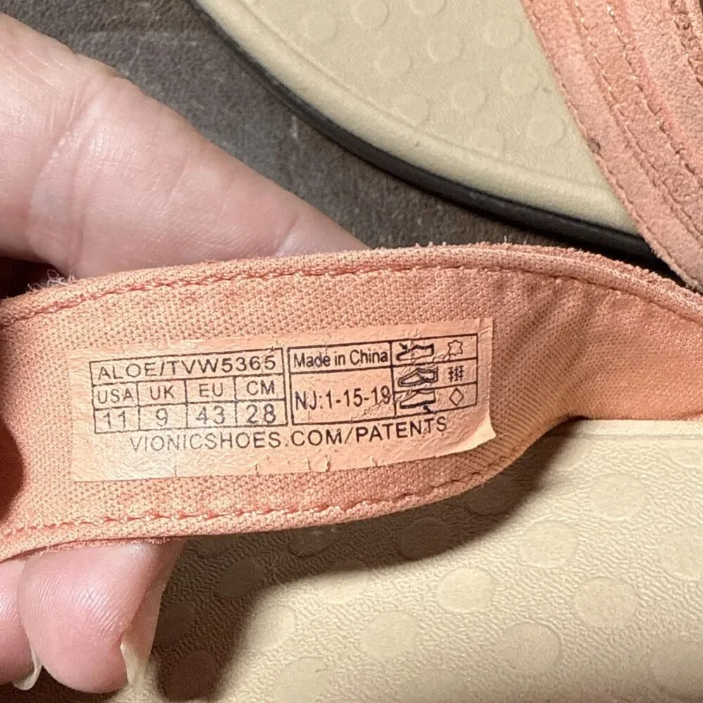 Vionic Tide Aloe Toe Post Sandals Pink / Orange Size 11 Gold Ring Detail EUC